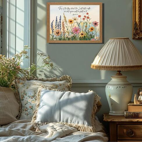 Framed 3D Textures Christian Floral Scripture Canvas Wall Art Wildflower Bible Verse Painting Psalm Religious Faith Poster Print for Living Room Bedroom Prayer Corner Decoration in Saudi Arabia