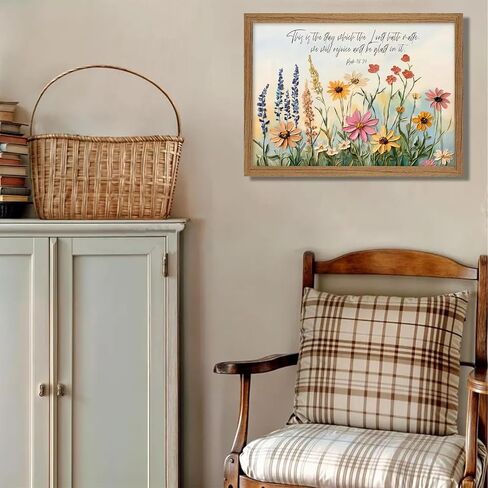Framed 3D Textures Christian Floral Scripture Canvas Wall Art Wildflower Bible Verse Painting Psalm Religious Faith Poster Print for Living Room Bedroom Prayer Corner Decoration in Saudi Arabia