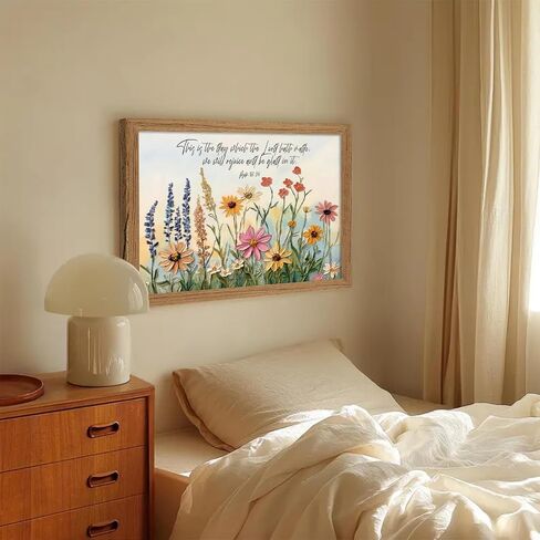 Framed 3D Textures Christian Floral Scripture Canvas Wall Art Wildflower Bible Verse Painting Psalm Religious Faith Poster Print for Living Room Bedroom Prayer Corner Decoration in Saudi Arabia