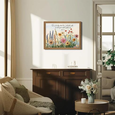 Framed 3D Textures Christian Floral Scripture Canvas Wall Art Wildflower Bible Verse Painting Psalm Religious Faith Poster Print for Living Room Bedroom Prayer Corner Decoration in Saudi Arabia