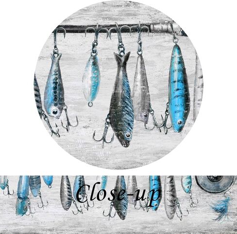 KREATIVE ARTS 3-Piece Vintage Fishing Rod Canvas Wall Art Set, Blue and Grey Nautical Decor, Rustic Fish and Hook Painting for Cabin, Coastal Freshwater Artwork, 12x16'' Each, Ready to Hang in Saudi Arabia