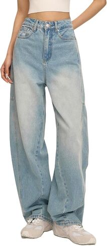 Women's Wide Leg Jeans High Waisted Baggy Barrel Loose Stretchy Curve Denim Pants in Saudi Arabia