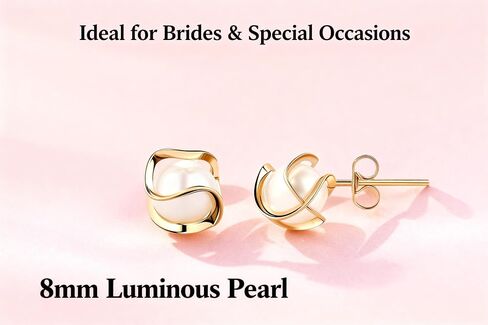 18K Gold Plated Twisted Caged Pearl Stud Earrings for Women | Hypoallergenic Nickel-Free Ear Studs Earring | Elegant Gift Set with Box in Saudi Arabia