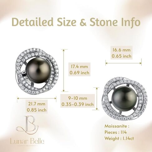 Lunar Belle Tahitian Black Pearl Marine Swirl Stud Earrings with Moissanite Halo in 925 Sterling Silver, Luxury Jewelry Gifts for Women (Marine Whirl Pearl) in Saudi Arabia