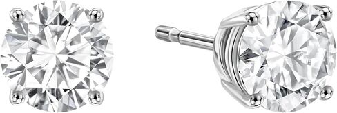 EcoGems 18K Gold Moissanite Stud Earrings for Women, Round Cut, 1.00-6.00 CTTW, White or Yellow Gold, Prong or Bezel Setting, Luxury Gift for Her, Gift Box Included in Saudi Arabia