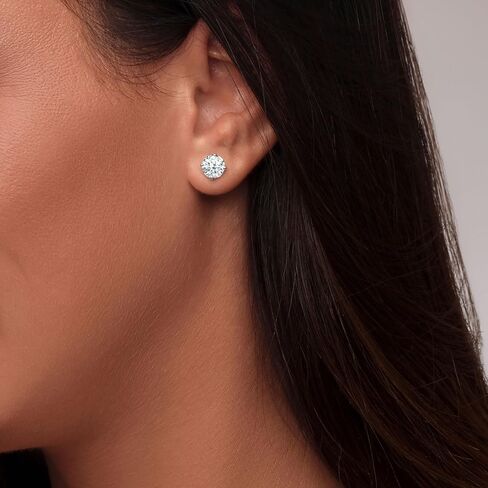 EcoGems 18K Gold Moissanite Stud Earrings for Women, Round Cut, 1.00-6.00 CTTW, White or Yellow Gold, Prong or Bezel Setting, Luxury Gift for Her, Gift Box Included in Saudi Arabia