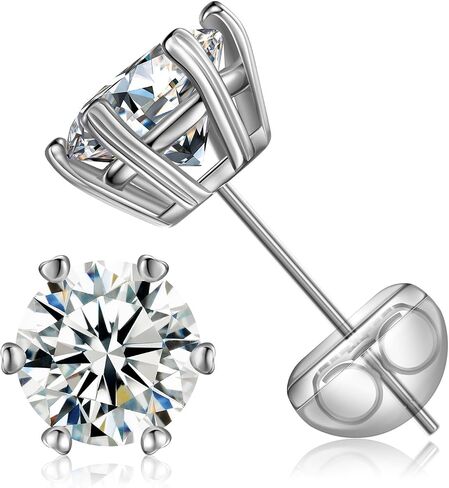 EcoGems 18K Gold Moissanite Stud Earrings for Women, Round Cut, 1.00-6.00 CTTW, White or Yellow Gold, Prong or Bezel Setting, Luxury Gift for Her, Gift Box Included in Saudi Arabia