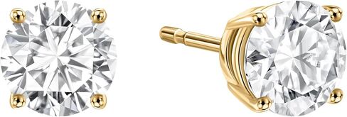 EcoGems 18K Gold Moissanite Stud Earrings for Women, Round Cut, 1.00-6.00 CTTW, White or Yellow Gold, Prong or Bezel Setting, Luxury Gift for Her, Gift Box Included in Saudi Arabia