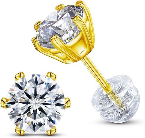 EcoGems 18K Gold Moissanite Stud Earrings for Women, Round Cut, 1.00-6.00 CTTW, White or Yellow Gold, Prong or Bezel Setting, Luxury Gift for Her, Gift Box Included in Saudi Arabia