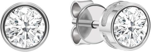 EcoGems 18K Gold Moissanite Stud Earrings for Women, Round Cut, 1.00-6.00 CTTW, White or Yellow Gold, Prong or Bezel Setting, Luxury Gift for Her, Gift Box Included in Saudi Arabia