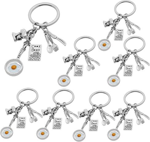 8Pcs Cooking Keychain Alloy Kitchen Keyrings Fried Egg Pan Cook Book Tableware Food Mixer Charm Keychains for Women Men Gift or Chef Gift in Saudi Arabia