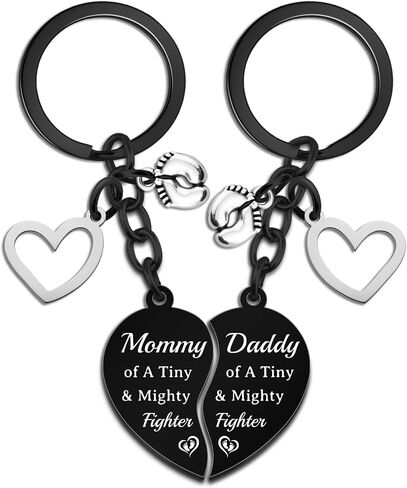 1st Fathers Day Gift for New Dad Nicu Baby Essentials Baby Keys for NICU Parents Tiny & Mighty Fighter Mommy and Daddy Keychain Pregnancy Announcement Gift for Preemie Mom and Dad Matching Heart in Saudi Arabia