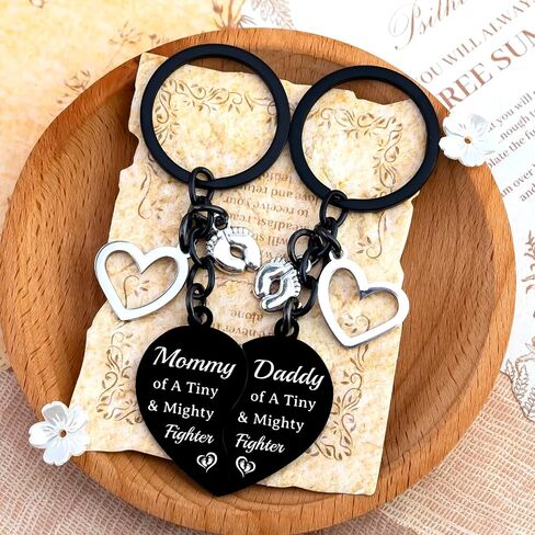 1st Fathers Day Gift for New Dad Nicu Baby Essentials Baby Keys for NICU Parents Tiny & Mighty Fighter Mommy and Daddy Keychain Pregnancy Announcement Gift for Preemie Mom and Dad Matching Heart in Saudi Arabia