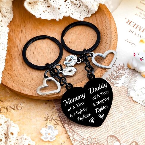 1st Fathers Day Gift for New Dad Nicu Baby Essentials Baby Keys for NICU Parents Tiny & Mighty Fighter Mommy and Daddy Keychain Pregnancy Announcement Gift for Preemie Mom and Dad Matching Heart in Saudi Arabia
