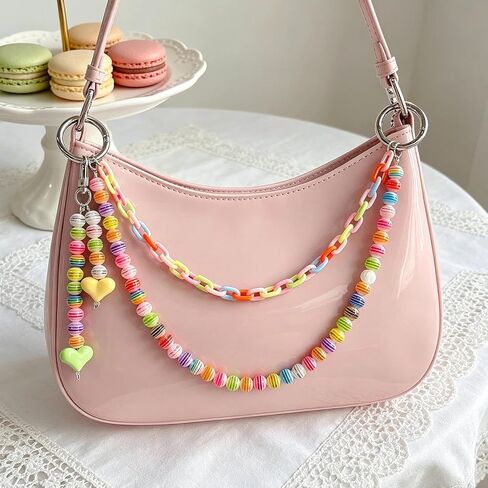 Cute Pearl Keychain for Women,Bag Charms for Tote Bag, Colorful Heart Beaded Chains Accessory Purse Charms for Handbag in Saudi Arabia