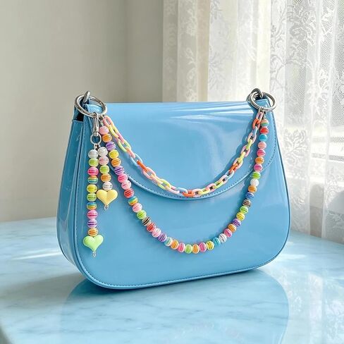 Cute Pearl Keychain for Women,Bag Charms for Tote Bag, Colorful Heart Beaded Chains Accessory Purse Charms for Handbag in Saudi Arabia