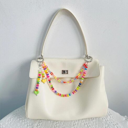 Cute Pearl Keychain for Women,Bag Charms for Tote Bag, Colorful Heart Beaded Chains Accessory Purse Charms for Handbag in Saudi Arabia