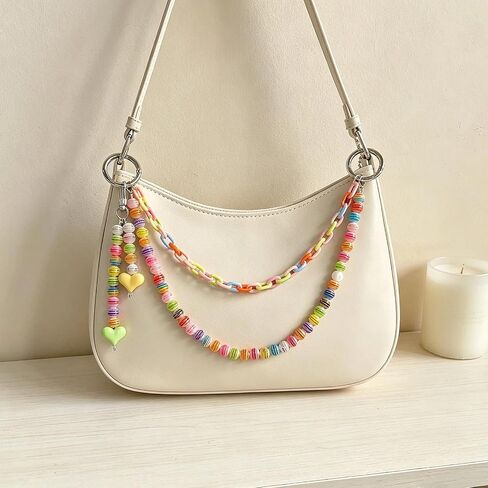 Cute Pearl Keychain for Women,Bag Charms for Tote Bag, Colorful Heart Beaded Chains Accessory Purse Charms for Handbag in Saudi Arabia