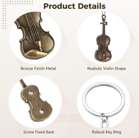 OMISTAR 20 PCS Violin Keychain, Bronze Metal Violin Keyring in Kuwait