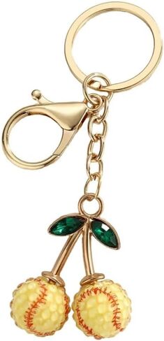 Zian Rhinestone Cherry Sports Ball Bag Charm Keychain for Women Men Cute Purse Backpack Handbag Key Chain in Saudi Arabia