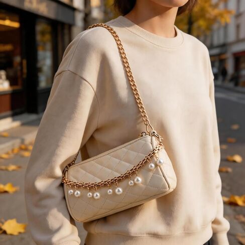 Pearl Bag Charms Chain - Gold Chunky Purse Chain Charm for Handbags - Pearl Keychain Bag Extender Chain Handle Strap in Saudi Arabia