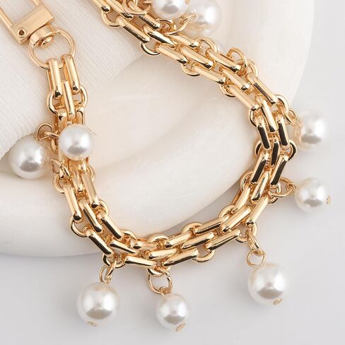 Pearl Bag Charms Chain - Gold Chunky Purse Chain Charm for Handbags - Pearl Keychain Bag Extender Chain Handle Strap in Saudi Arabia