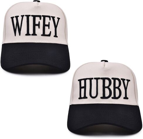 Wifey and Hubby Trucker Hats, Embroidered Adjustable Cotton Bride & Groom Baseball Caps,Wedding Engagement Gifts for Couples Beige in Kuwait