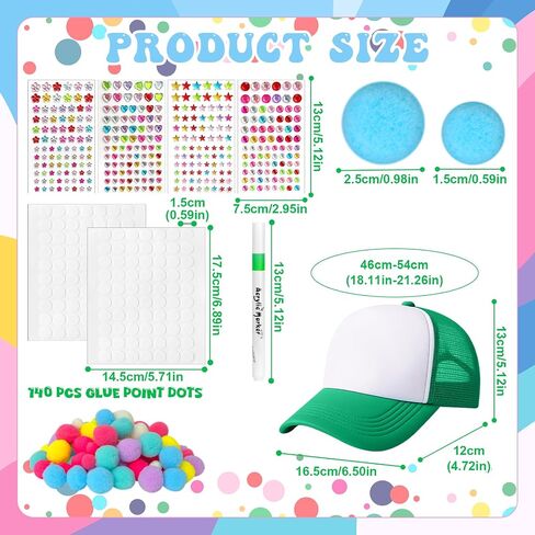 327 Pcs DIY Trucker Hat Kit with 15 Sublimation Trucker Caps Blank Baseball Caps with Rhinestone Stickers Multicolor Pom Poms Markers for Family Bond Birthday Party Crafts Art Summer Camp in Saudi Arabia