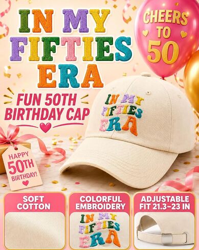 in My Fifties Era Baseball Cap, 50th Birthday Gifts for Women, Mothers Day Birthday Gift Ideas for Aunt, Friends Beige in Saudi Arabia