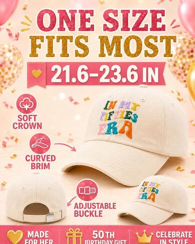 in My Fifties Era Baseball Cap, 50th Birthday Gifts for Women, Mothers Day Birthday Gift Ideas for Aunt, Friends Beige in Saudi Arabia