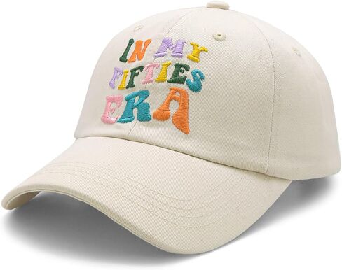 in My Fifties Era Baseball Cap, 50th Birthday Gifts for Women, Mothers Day Birthday Gift Ideas for Aunt, Friends Beige in Saudi Arabia