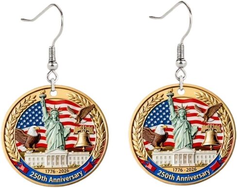 USA 250th Anniversary Earrings for Women, Patriotic 4th of July Drop Dangle Earrings, Independence Day Jewelry Gifts with American Flag Eagle Statue of Liberty Design in Saudi Arabia