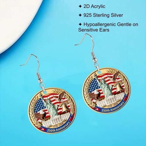USA 250th Anniversary Earrings for Women, Patriotic 4th of July Drop Dangle Earrings, Independence Day Jewelry Gifts with American Flag Eagle Statue of Liberty Design in Saudi Arabia