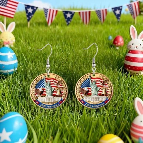 USA 250th Anniversary Earrings for Women, Patriotic 4th of July Drop Dangle Earrings, Independence Day Jewelry Gifts with American Flag Eagle Statue of Liberty Design in Saudi Arabia