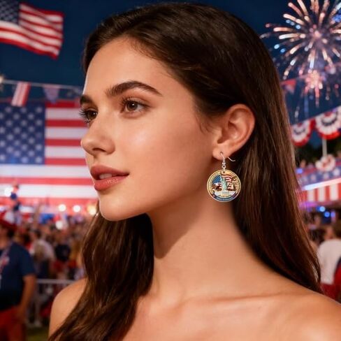 USA 250th Anniversary Earrings for Women, Patriotic 4th of July Drop Dangle Earrings, Independence Day Jewelry Gifts with American Flag Eagle Statue of Liberty Design in Saudi Arabia