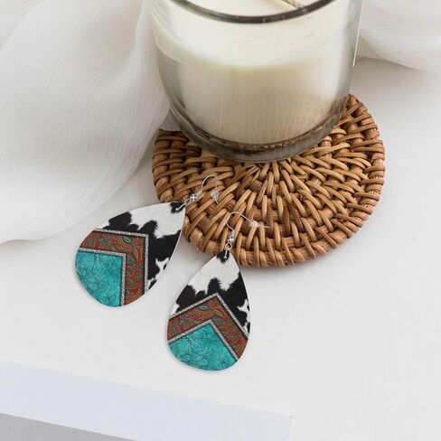 Faux Leather Teardrop Earrings for Women Drop Dangle Earrings in Saudi Arabia