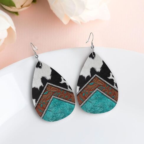 Faux Leather Teardrop Earrings for Women Drop Dangle Earrings in Saudi Arabia