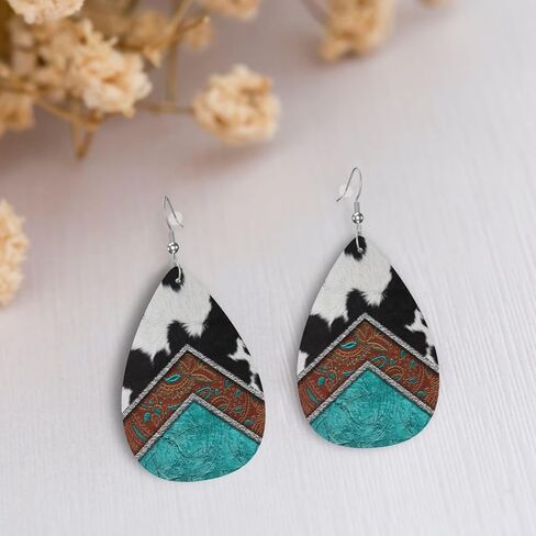 Faux Leather Teardrop Earrings for Women Drop Dangle Earrings in Saudi Arabia