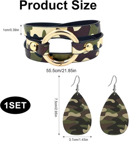 3 Piece Camo Earrings for Women Camouflage Bracelet Wrap Set Black Green Cheetah Print Jewelry Men Aesthetic Accessories in Saudi Arabia