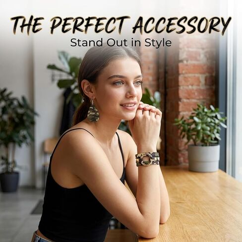 3 Piece Camo Earrings for Women Camouflage Bracelet Wrap Set Black Green Cheetah Print Jewelry Men Aesthetic Accessories in Saudi Arabia