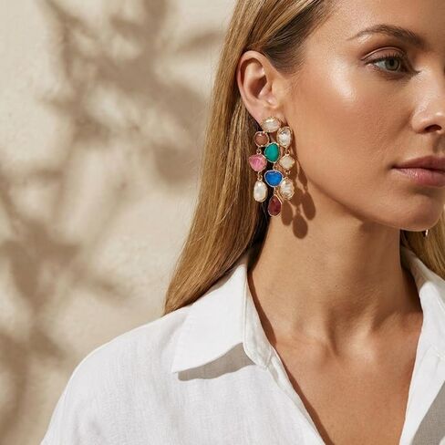 Colorful Crystal Tassel Earrings for Women Boho Long Dangle Earrings Vintage Drop Jewelry Wedding Bridal Prom Accessories in Saudi Arabia