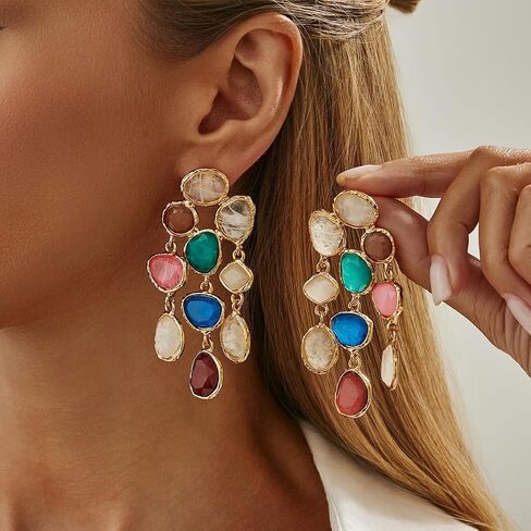 Colorful Crystal Tassel Earrings for Women Boho Long Dangle Earrings Vintage Drop Jewelry Wedding Bridal Prom Accessories in Saudi Arabia