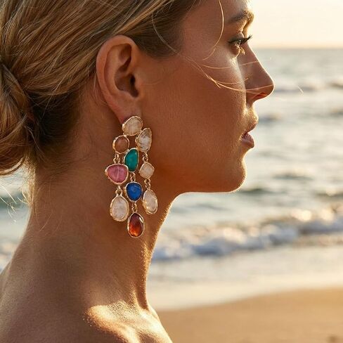 Colorful Crystal Tassel Earrings for Women Boho Long Dangle Earrings Vintage Drop Jewelry Wedding Bridal Prom Accessories in Saudi Arabia