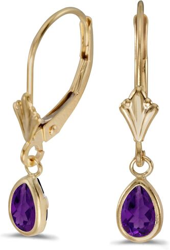14k Yellow Gold Pear Amethyst Bezel Lever-back Earrings in Saudi Arabia