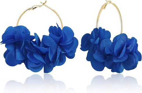 Handmade Boho Fabric Flower Large Hoop Earrings Unique Lightweight Camellia Flower Floral Dangle Drop Earrings For Women in Saudi Arabia