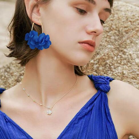 Handmade Boho Fabric Flower Large Hoop Earrings Unique Lightweight Camellia Flower Floral Dangle Drop Earrings For Women in Saudi Arabia