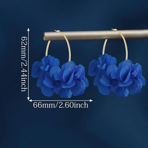 Handmade Boho Fabric Flower Large Hoop Earrings Unique Lightweight Camellia Flower Floral Dangle Drop Earrings For Women in Saudi Arabia