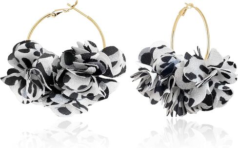 Handmade Boho Fabric Flower Large Hoop Earrings Unique Lightweight Camellia Flower Floral Dangle Drop Earrings For Women in Saudi Arabia