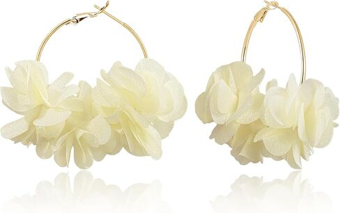 Handmade Boho Fabric Flower Large Hoop Earrings Unique Lightweight Camellia Flower Floral Dangle Drop Earrings For Women in Saudi Arabia