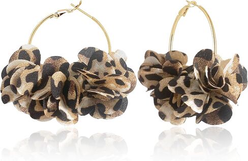 Handmade Boho Fabric Flower Large Hoop Earrings Unique Lightweight Camellia Flower Floral Dangle Drop Earrings For Women in Saudi Arabia